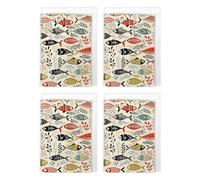 Scandi Fish Pattern Art Cards Multipack of 4 Coastal Marine Greeting Cards For Any Occasion, Blank Inside For Your Message, A6 Size 10 x 15 cms