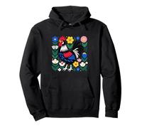 Scandi Folk Art Rooster Chicken Farmer Design Pullover Hoodie