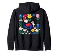 Scandi Folk Art Rooster Chicken Farmer Design Zip Hoodie