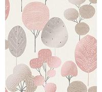 Scandi Forest Tree Metallic Wallpaper Woodland Leaf Pink Silver Shimmer from YöL