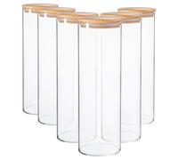 Argon Tableware Scandi Storage Jars with Wooden Lids - 2000ml - 6 Pack - Modern Round Organisation Container Glass Jar for Kitchens, Pantry, Bathrooms, Utility Rooms