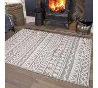 Scandi Grey Cream Tribal Geometric Area Rug Nordic Aztec Moroccan Cream Plush Living Room Bedroom Hallway Rugs 120cm x 170cm