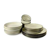 Scandi Home 16 Piece Fika Oatmeal Reactive Glaze Tableware Set - Oatmeal