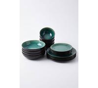 Scandi Home 16 Piece Rivah Green Stoneware Tableware Set in Dark Green Scandi Home Dark Green