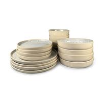 Scandi Home 16 piece Stockholm Oatmeal Reactive Glaze Tableware Set - Oatmeal