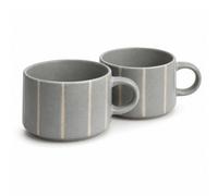 Scandi Home Ceramic Mugs Grey Striped Reactive Glaze Set Of 2 520Ml Dishwasher Safe