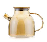 Scandi Home Glass Teapot 1.2L for 6 Cups with Removable Stainless Steel Filter & Bamboo Lid Heat Resistant & Dishwasher Safe, Strainer for Loose Tea & Fruit (Gold)
