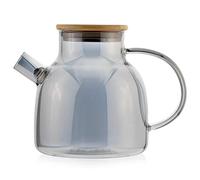 Scandi Home Glass Teapot 1200ml with Removable Stainless Steel Coil Filter and Bamboo Lid for 6 Cups Stovetop & Microwave Safe for Loose Leaf Tea (Grey)