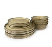 Scandi Home Oslo Ceramic Tableware Set - Reactive Glaze Finish - Oatmeal or Blue - 16 Piece, 12 Piece or Sets of 4 - Durable, Microwave & Dishwasher Safe Stoneware (Oatmeal, 12 Piece Set)