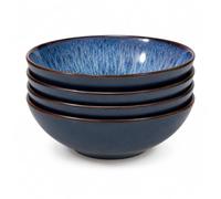 Scandi Home Set of 4 Havn Blue Reactive Glaze Stoneware Cereal Bowls 18.2cm - Unique Artisan Finish - Dishwasher & Microwave Safe