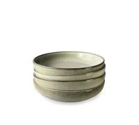 Scandi Home Set of Four Fika 22cm Oatmeal Reactive Glaze Ceramic Pasta Bowls - Artisan Stoneware Serving Bowls for Pasta, Salads or Curries, Dishwasher & Microwave Safe, Rustic Nordic Style