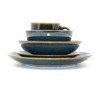 Scandi Home Set of Four Stavanger 20cm Blue Reactive Glaze Ceramic Side Plates - Dark Blue