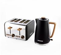 Hamilton Beach Kettle and Toaster Set, Scandi, Electric Kettle 1.7L, Wide Slot Toaster 4 Slice, Boil Dry Protection, 6 Variable Browning Levels, Black - HB0102MBST