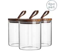 Scandi Storage Jar with Leather Loop Lid 750ml Pack of 6 Argon Tableware Clear One Size