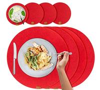 Scandi Style Felt & Leather Placemats (Round) - 4 Table Mats + 4 Glass Coaster