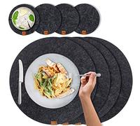 Scandi Style Felt & Leather Placemats (Round) - 4 Table Mats + 4 Glass Coaster