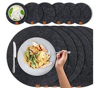 Scandi Style Felt & Leather Placemats (Round) - 4 Table Mats + 4 Glass Coaster (Dark Grey Flecked with Leather Applique, 37x37 (6er Set))