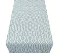 Scandi Style Ikat Geometric Print Table Runner. Duck Egg Mineral Blue. Two sizes (30cm x 230cm)