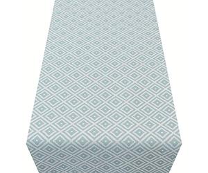 Scandi Style Ikat Geometric Print Table Runner. Duck Egg Mineral Blue. Two sizes (30cm x 230cm)
