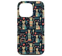 Scandi Tribal Cat Geometric Teal Rustic Pattern Case for iPhone 13 Pro