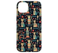 Scandi Tribal Cat Geometric Teal Rustic Pattern Case for iPhone 14 Plus