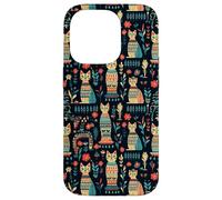 Scandi Tribal Cat Geometric Teal Rustic Pattern Case for iPhone 14 Pro