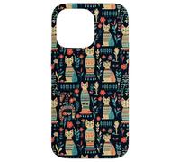 Scandi Tribal Cat Geometric Teal Rustic Pattern Case for iPhone 14 Pro Max