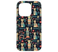 Scandi Tribal Cat Geometric Teal Rustic Pattern Case for iPhone 15 Pro