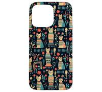Scandi Tribal Cat Geometric Teal Rustic Pattern Case for iPhone 15 Pro Max