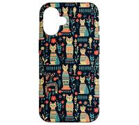 Scandi Tribal Cat Geometric Teal Rustic Pattern Case for iPhone 16