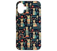 Scandi Tribal Cat Geometric Teal Rustic Pattern Case for iPhone 16 Plus