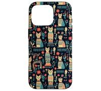 Scandi Tribal Cat Geometric Teal Rustic Pattern Case for iPhone 16 Pro