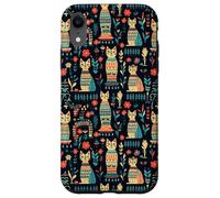 Scandi Tribal Cat Geometric Teal Rustic Pattern Case for iPhone XR