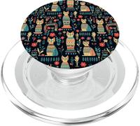 Scandi Tribal Cat Geometric Teal Rustic Pattern PopSockets PopGrip for MagSafe