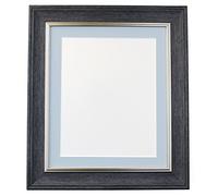Scandi Vintage Charcoal Grey Picture Photo Frame with Blue Mount 20 x 16 Image Size A3