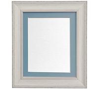 Scandi Vintage Distressed Ivory Grey Picture Photo Frame with Blue Mount 30 x 40 cm For Image size 12 x 10 Inch