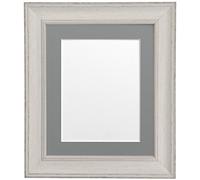 Scandi Vintage Distressed Ivory Grey Picture Photo Frame with Dark Grey Mount 16 x 12 For Image size 12 x 10 Inch