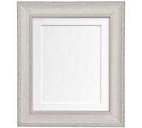 Scandi Vintage Distressed Ivory Grey Picture Photo Frame with White Mount 16 x 12 For Image size 12 x 8 Inch