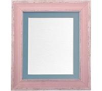 Scandi Vintage Distressed Pink Picture Photo Frame with Blue Mount A3 For Image size A4