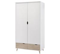 Scandi White and Oak Double Wardrobe with 2 Drawers - Stockholm - LPD
