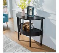 Scandian Solid Wood Half Round Console Table with Open Shelf 34.6in Entryway Table for Living Room & Hallway Stylish Black Design SpaceSaving Furniture