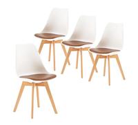 Scandian Vinta Set of 4 Modern Dining Chairs - Upholstered Office Seating with Solid B Certified White & Brown PU Cushions for Kitchen & Living Room Decor
