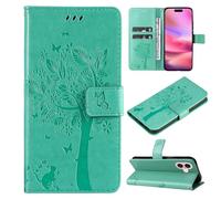 ScandiCasis for iPhone 16 Flip Case, Tree Pattern Leather Book Folio Cover with [2*Card Slots] [Wallet] [[Kickstand], Magnetic Closure Shockproof Phone Case, Green