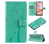 ScandiCasis for iPhone 16 Plus Flip Case, Tree Pattern Leather Book Folio Cover with [2*Card Slots] [Wallet] [[Kickstand], Magnetic Closure Shockproof Phone Case, Green
