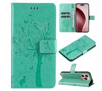 ScandiCasis for iPhone 16 Pro Flip Case, Tree Pattern Leather Book Folio Cover with [2*Card Slots] [Wallet] [[Kickstand], Magnetic Closure Shockproof Phone Case, Green