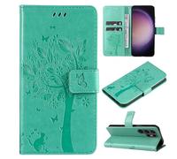 ScandiCasis for Samsung Galaxy S22 Ultra Flip Case, Tree Pattern Leather Book Folio Cover with [2*Card Slots] [Wallet] [[Kickstand], Magnetic Closure Shockproof Phone Case, Green
