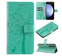 ScandiCasis for Samsung Galaxy S24 FE Flip Case, Tree Pattern Leather Book Folio Cover with [2*Card Slots] [Wallet] [[Kickstand], Magnetic Closure Shockproof Phone Case, Green