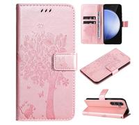 ScandiCasis for Samsung Galaxy S24 Plus/S25 Plus Flip Case, Tree Pattern Leather Book Folio Cover with [2*Card Slots] [Wallet] [[Kickstand], Magnetic Closure Shockproof Phone Case, Rose Gold