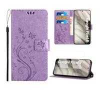 ScandiCasis Leather Case for Google Pixel 8A, Elegant Flip Phone Case with [3*Card Slots] [Wallet] [[Kickstand] [Wrist Strap], Magnetic Closure Shockproof Cover, Purple