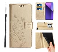 ScandiCasis Leather Case for Xiaomi Redmi Note 14 5G, Elegant Flip Phone Case with [3*Card Slots] [Wallet] [[Kickstand] [Wrist Strap], Magnetic Closure Shockproof Cover, Gold